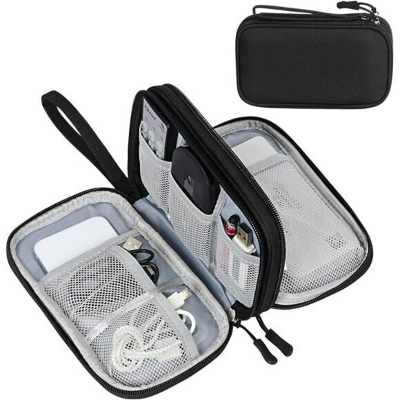 FYY Travel Cable Organizer Waterproof Electronics Storage Case Black Pouch - Picture 1 of 7